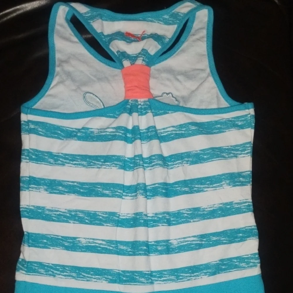 Puma Blue & White Tank Top Skirt Striped Pattern Logo - Picture 3 of 4